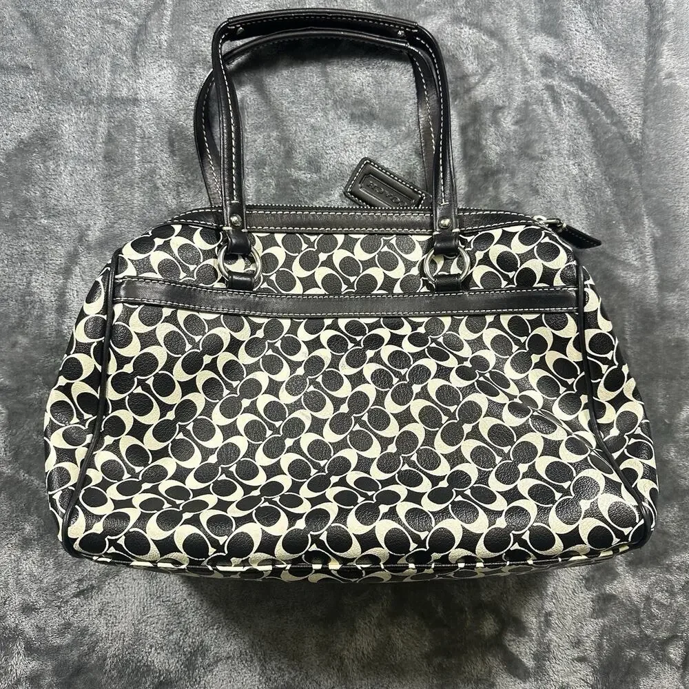 Coach‎ Chelsea Heritage Satchel White Black PVC Leather Silver Handbag